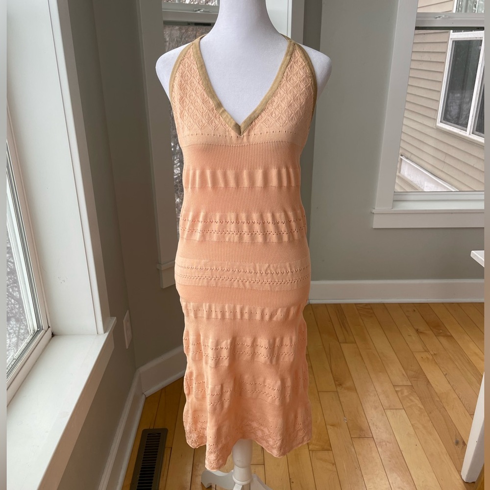 Earthbound Trading Co Peach Pointelle Crochet Halter Summer Dress Size XL